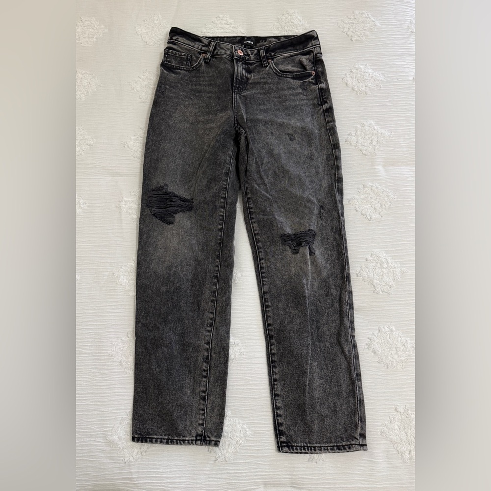 Express Washed Black Boyfriend Straight Leg Jeans - Picture 2 of 5